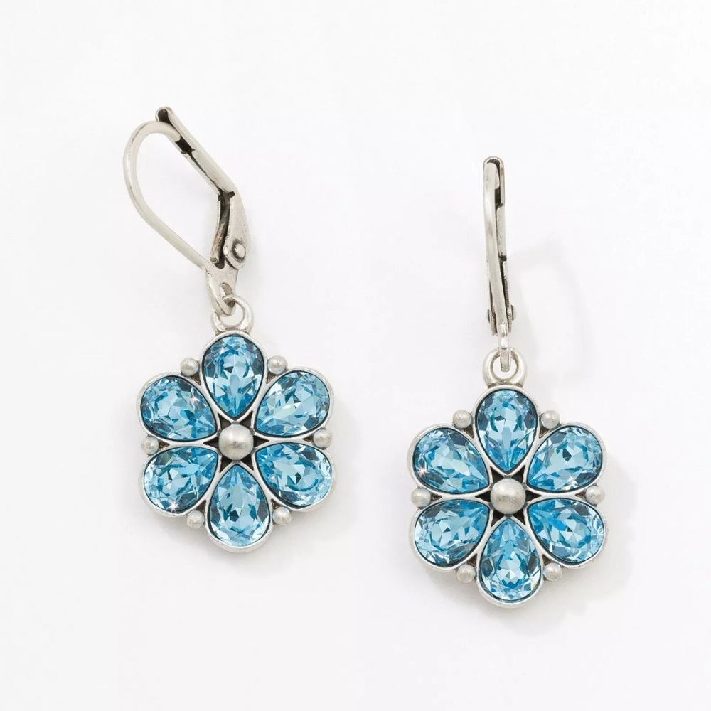 BNIB Belle Fleur Blue Flower Earrings. Touchstone Crystal by Swarovski.